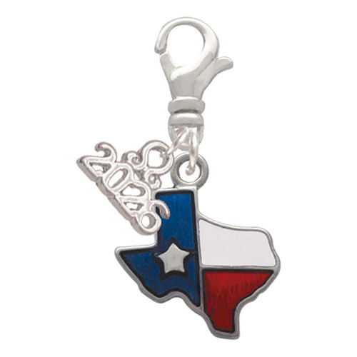 Silver Plated Translucent Texas - Lone Star - Silver Plated Clip on Charm with Mini Year 2026: Year to Remember Jewelry Gift - Celebrations