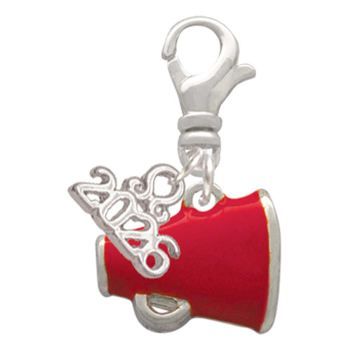 Silver Plated Small Red Megaphone - Silver Plated Clip on Charm with Mini Year 2026: Year to Remember Jewelry Gift - Celebrations