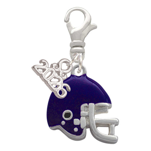 Silver Plated Small Purple Football Helmet - Silver Plated Clip on Charm with Mini Year 2026: Year to Remember Jewelry Gift - Celebrations