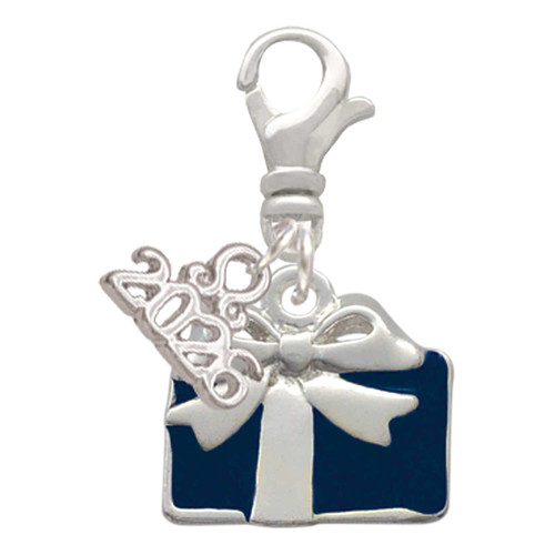 Silver Plated Blue Present - Silver Plated Clip on Charm with Mini Year 2026: Year to Remember Jewelry Gift - Celebrations