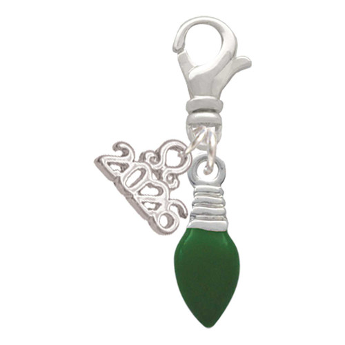 Silver Plated Green Christmas Light - Silver Plated Clip on Charm with Mini Year 2026: Year to Remember Jewelry Gift - Celebrations