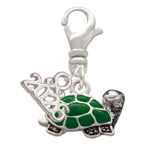 Silver Plated Green Side Turtle - Silver Plated Clip on Charm with Mini Year 2026: Year to Remember Jewelry Gift - Celebrations