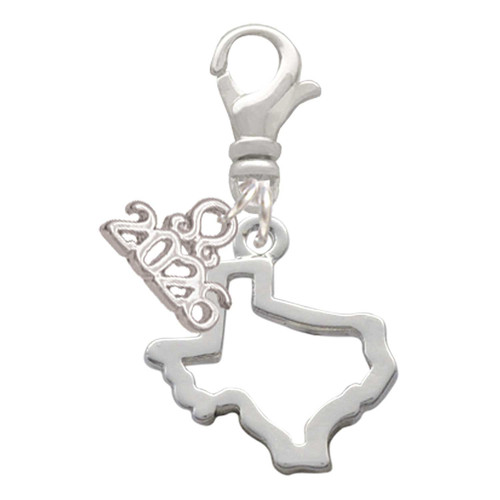 Silver Plated Texas Outline - Silver Plated Clip on Charm with Mini Year 2026: Year to Remember Jewelry Gift - Celebrations