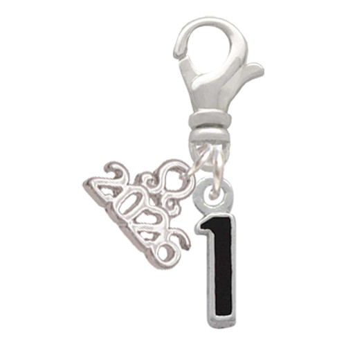 Silver Plated Black Number - 1 - Silver Plated Clip on Charm with Mini Year 2026: Year to Remember Jewelry Gift - Celebrations