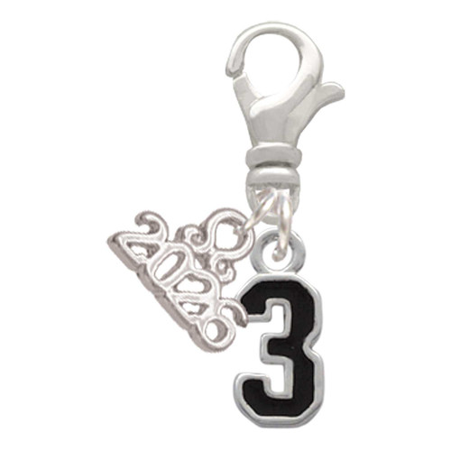 Silver Plated Black Number - 3 - Silver Plated Clip on Charm with Mini Year 2026: Year to Remember Jewelry Gift - Celebrations