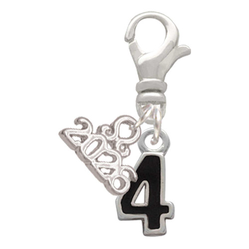 Silver Plated Black Number - 4 - Silver Plated Clip on Charm with Mini Year 2026: Year to Remember Jewelry Gift - Celebrations