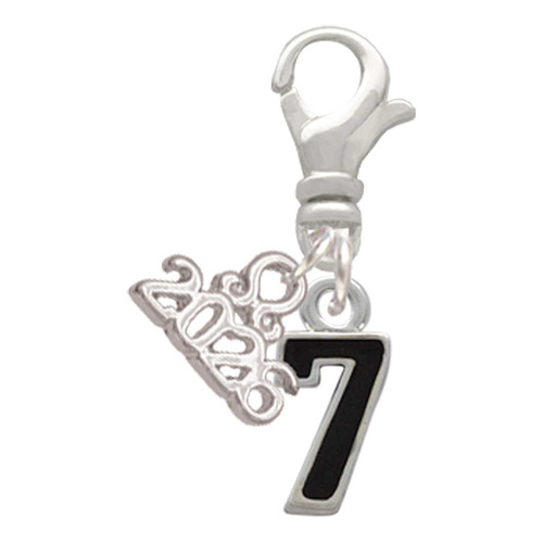 Silver Plated Black Number - 7 - Silver Plated Clip on Charm with Mini Year 2026: Year to Remember Jewelry Gift - Celebrations