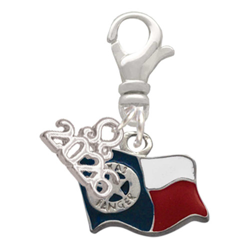 Silver Plated Texas Flag - Ranger - Silver Plated Clip on Charm with Mini Year 2026: Year to Remember Jewelry Gift - Celebrations