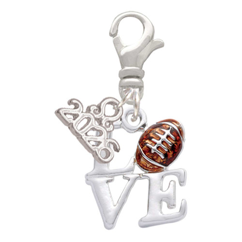 Silver Plated Love with Football - Silver Plated Clip on Charm with Mini Year 2026: Year to Remember Jewelry Gift - Celebrations