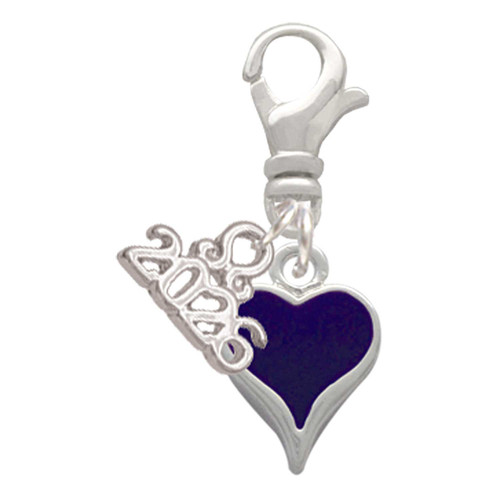 Silver Plated Small Long Purple Heart - Silver Plated Clip on Charm with Mini Year 2026: Year to Remember Jewelry Gift - Celebrations