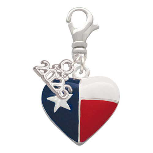 Silver Plated Texas Lone Star Heart - Silver Plated Clip on Charm with Mini Year 2026: Year to Remember Jewelry Gift - Celebrations