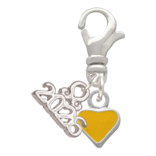 Silver Plated Mini Two Sided Yellow Heart - Silver Plated Clip on Charm with Mini Year 2026: Year to Remember Jewelry Gift - Celebrations