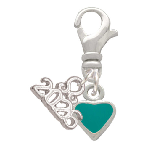 Silver Plated Mini Two Sided Teal Heart - Silver Plated Clip on Charm with Mini Year 2026: Year to Remember Jewelry Gift - Celebrations