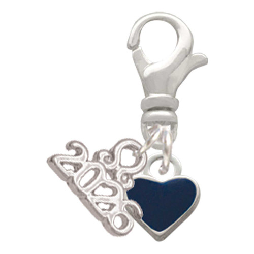 Silver Plated Mini Two Sided Blue Heart - Silver Plated Clip on Charm with Mini Year 2026: Year to Remember Jewelry Gift - Celebrations