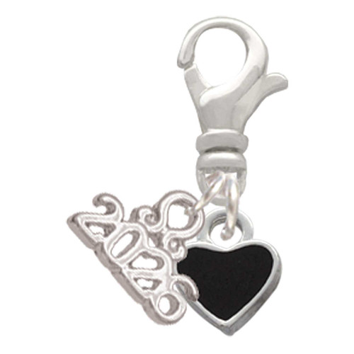 Silver Plated Mini Two Sided Black Heart - Silver Plated Clip on Charm with Mini Year 2026: Year to Remember Jewelry Gift - Celebrations