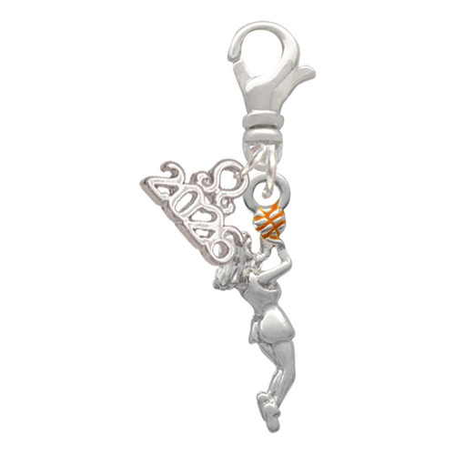 Silver Plated Basketball Player Girl - Silver Plated Clip on Charm with Mini Year 2026: Year to Remember Jewelry Gift - Celebrations