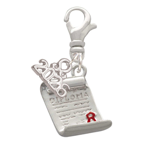Silver Plated Diploma - Silver Plated Clip on Charm with Mini Year 2026: Year to Remember Jewelry Gift - Celebrations