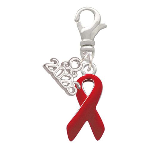 Silver Plated Red Ribbon - Silver Plated Clip on Charm with Mini Year 2026: Year to Remember Jewelry Gift - Celebrations