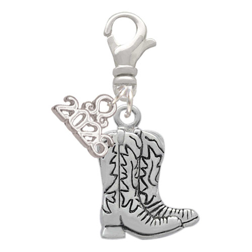 Silver Plated Cowboy Boots - Silver Plated Clip on Charm with Mini Year 2026: Year to Remember Jewelry Gift - Celebrations