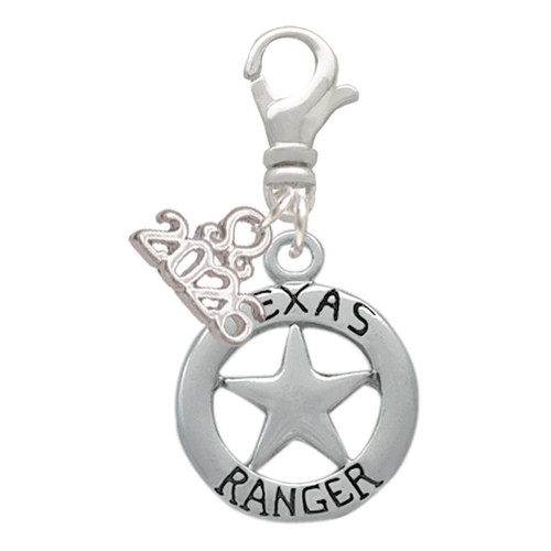 Silver Plated Texas Ranger Badge - Silver Plated Clip on Charm with Mini Year 2026: Year to Remember Jewelry Gift - Celebrations
