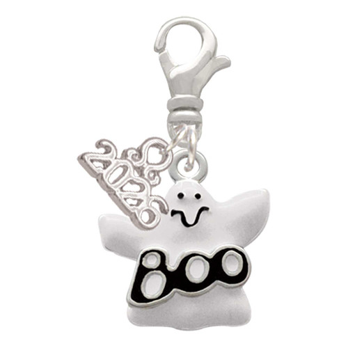 Silver Plated BOO Ghost - Silver Plated Clip on Charm with Mini Year 2026: Year to Remember Jewelry Gift - Celebrations