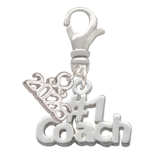 Silver Plated #1 Coach - Silver Plated Clip on Charm with Mini Year 2026: Year to Remember Jewelry Gift - Celebrations