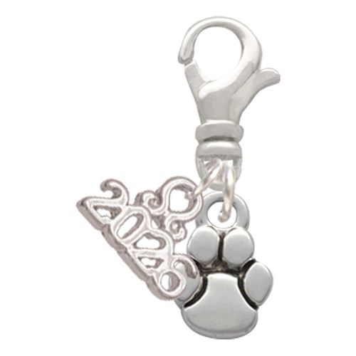 Silver Plated Mini Rounded Paw - Silver Plated Clip on Charm with Mini Year 2026: Year to Remember Jewelry Gift - Celebrations