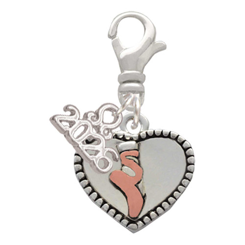 Silver Plated Ballet Shoe in Heart - Silver Plated Clip on Charm with Mini Year 2026: Year to Remember Jewelry Gift - Celebrations