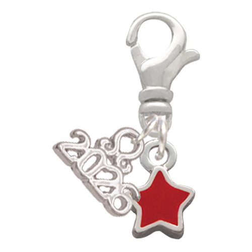 Silver Plated Mini 2-D Red Star - Silver Plated Clip on Charm with Mini Year 2026: Year to Remember Jewelry Gift - Celebrations