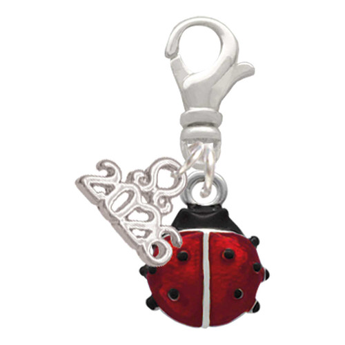 Silver Plated Mini Red Translucent Ladybug - Silver Plated Clip on Charm with Mini Year 2026: Year to Remember Jewelry Gift - Celebrations
