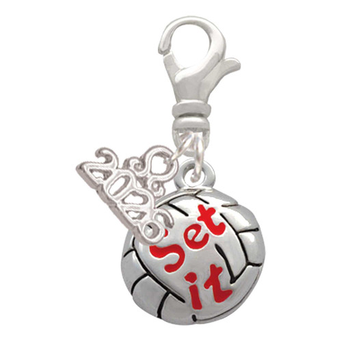 Silver Plated Volleyball - ''Set It'' - Silver Plated Clip on Charm with Mini Year 2026: Year to Remember Jewelry Gift - Celebrations