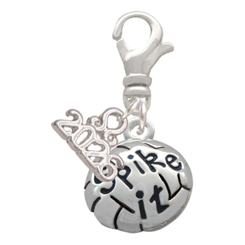 Silver Plated Volleyball - ''Spike It'' - Silver Plated Clip on Charm with Mini Year 2026: Year to Remember Jewelry Gift - Celebrations