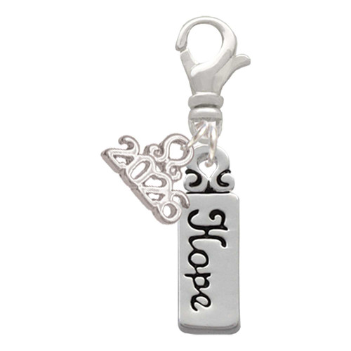 Silver Plated Hope - Silver Plated Clip on Charm with Mini Year 2026: Year to Remember Jewelry Gift - Celebrations