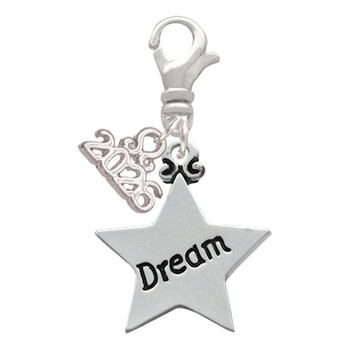 Silver Plated Dream Star - Silver Plated Clip on Charm with Mini Year 2026: Year to Remember Jewelry Gift - Celebrations