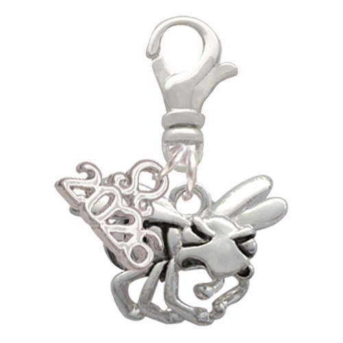 Silver Plated Large Yellow Jacket - Mascot - Silver Plated Clip on Charm with Mini Year 2026: Year to Remember Jewelry Gift - Celebrations