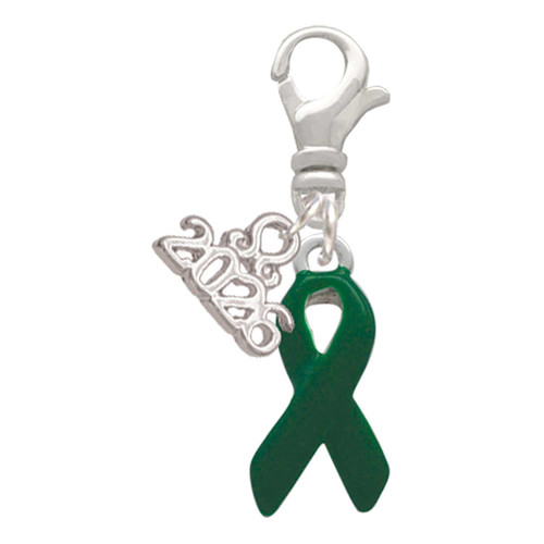 Silver Plated Green Ribbon - Silver Plated Clip on Charm with Mini Year 2026: Year to Remember Jewelry Gift - Celebrations