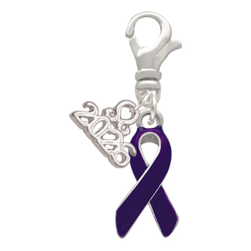 Silver Plated Purple Ribbon - Silver Plated Clip on Charm with Mini Year 2026: Year to Remember Jewelry Gift - Celebrations