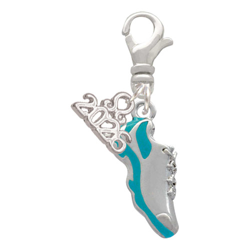 Silver Plated Teal Running Shoe - Silver Plated Clip on Charm with Mini Year 2026: Year to Remember Jewelry Gift - Celebrations