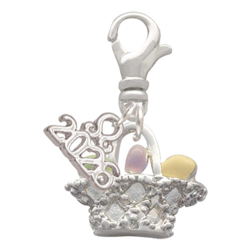 Silver Plated Easter Egg Basket - Silver Plated Clip on Charm with Mini Year 2026: Year to Remember Jewelry Gift - Celebrations