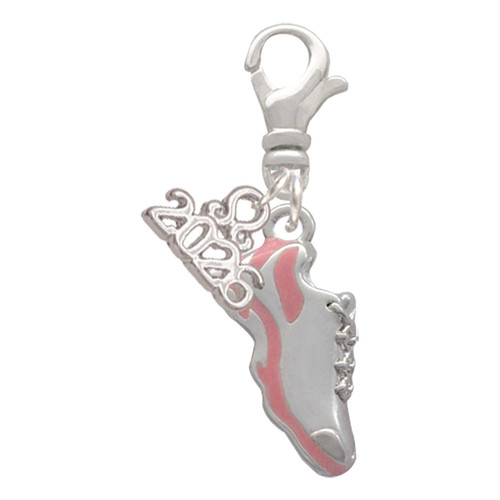 Silver Plated Pink Running Shoe - Silver Plated Clip on Charm with Mini Year 2026: Year to Remember Jewelry Gift - Celebrations