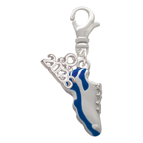Silver Plated Blue Running Shoe - Silver Plated Clip on Charm with Mini Year 2026: Year to Remember Jewelry Gift - Celebrations