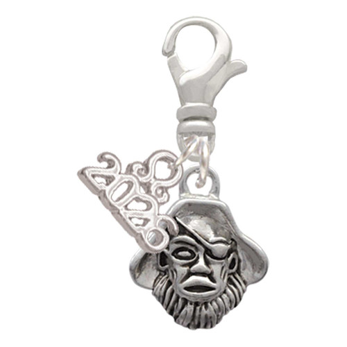 Silver Plated Small Pirate - Mascot - Silver Plated Clip on Charm with Mini Year 2026: Year to Remember Jewelry Gift - Celebrations