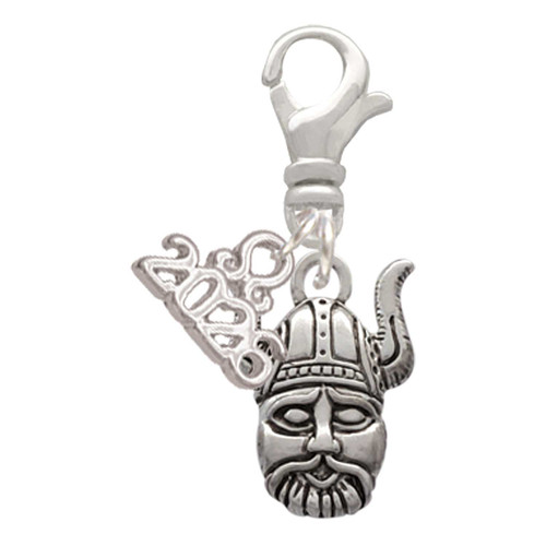 Silver Plated Small Viking - Mascot - Silver Plated Clip on Charm with Mini Year 2026: Year to Remember Jewelry Gift - Celebrations