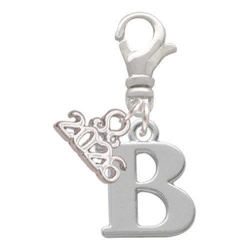 Silver Plated Large Initial - B - Silver Plated Clip on Charm with Mini Year 2026: Year to Remember Jewelry Gift - Celebrations