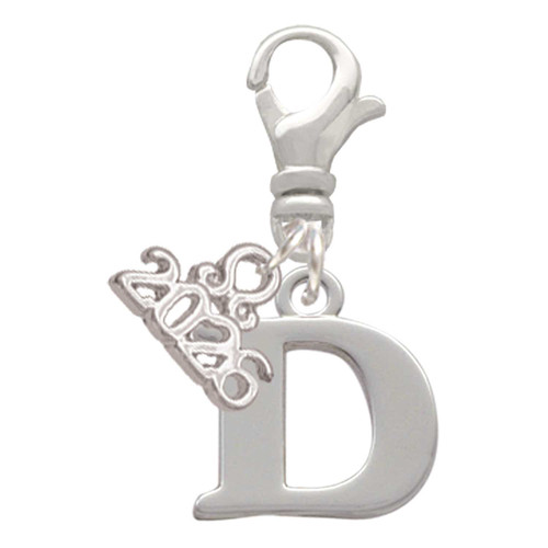 Silver Plated Large Initial - D - Silver Plated Clip on Charm with Mini Year 2026: Year to Remember Jewelry Gift - Celebrations