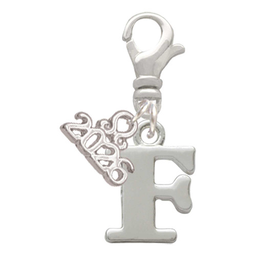 Silver Plated Large Initial - F - Silver Plated Clip on Charm with Mini Year 2026: Year to Remember Jewelry Gift - Celebrations