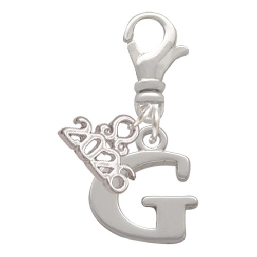Silver Plated Large Initial - G - Silver Plated Clip on Charm with Mini Year 2026: Year to Remember Jewelry Gift - Celebrations