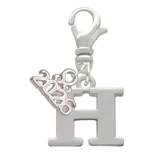 Silver Plated Large Initial - H - Silver Plated Clip on Charm with Mini Year 2026: Year to Remember Jewelry Gift - Celebrations