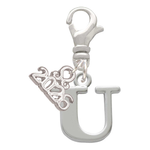 Silver Plated Large Initial - U - Silver Plated Clip on Charm with Mini Year 2026: Year to Remember Jewelry Gift - Celebrations