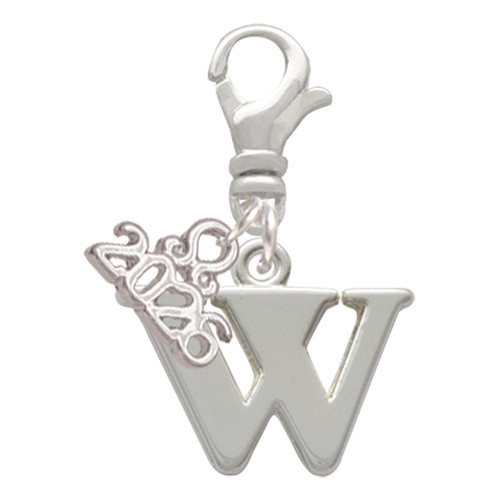 Silver Plated Large Initial - W - Silver Plated Clip on Charm with Mini Year 2026: Year to Remember Jewelry Gift - Celebrations